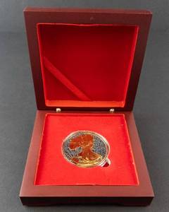 lot 65C image: 2001 American Silver Eagle -24k Gold Gilded in Wooden Case