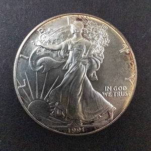 lot 66P image: 1991 Silver Eagle 1oz Fine Silver One Dollar Coin
