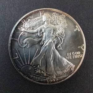 lot 66X image: 1992 Silver Eagle 1oz Fine Silver One Dollar Coin