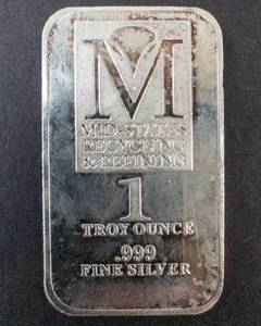 lot 68F image: Mid-States Recycling & Refining 1 Troy Oz .999 Silver Bar