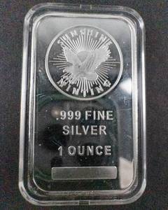 lot 68H image: Sunshine Minting 1 Troy Oz .999 Silver Bar in Case Mint Mark SI