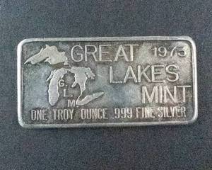 lot 68K image: 1973 Great Lakes Mint 1 Troy Oz .999 Fine Silver Bar 1973 Good Luck