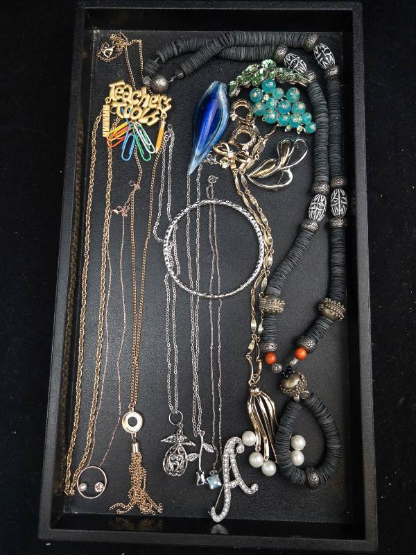 lot 83 image: Costume Jewelry Lot - Assorted Necklaces, Bracelets, Charms & Pearls