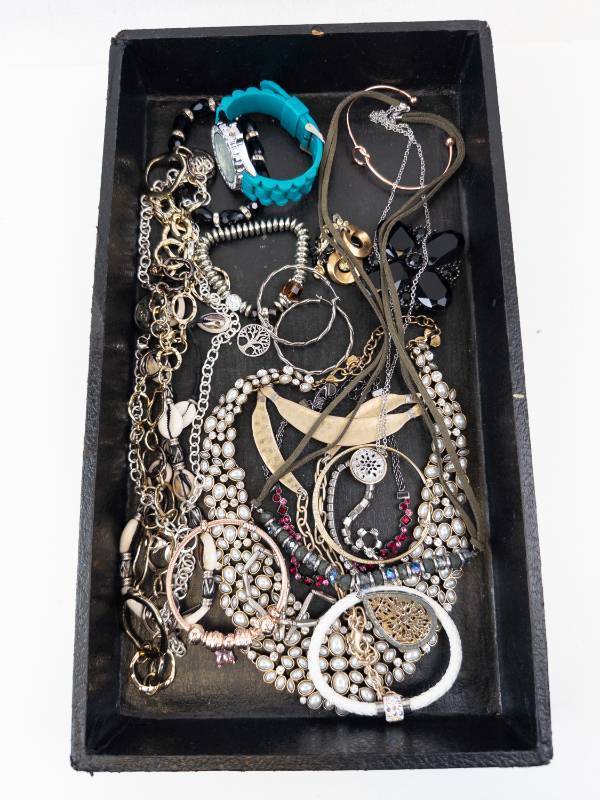 lot 120 image: Assorted Costume Jewelry Lot - Bracelets, Necklaces, Charms & Turquoise Watch