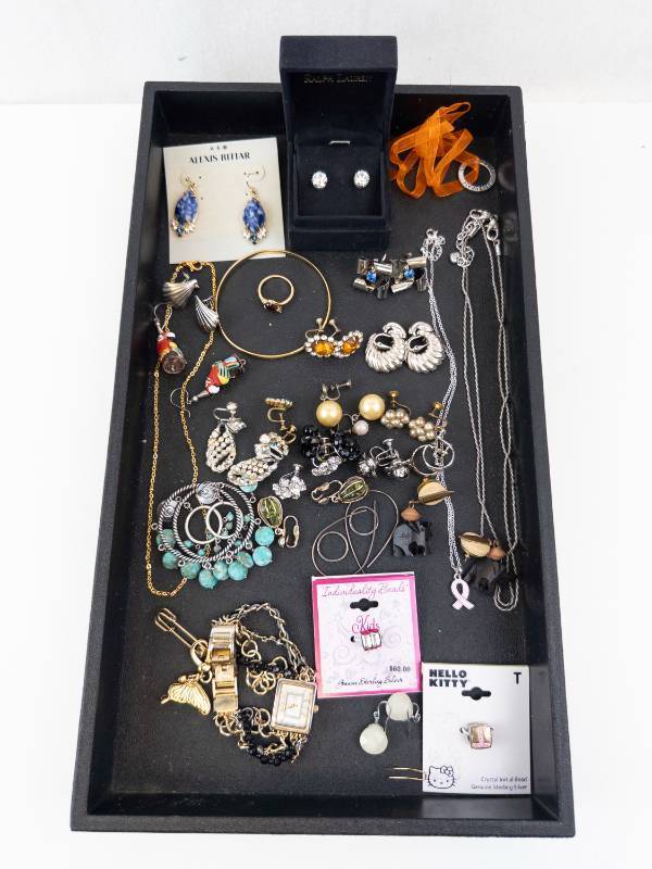 lot 123 image: Alexis Bittar & Costume Jewelry Lot - Earrings, Bracelets, Rings & Turquoise Beads