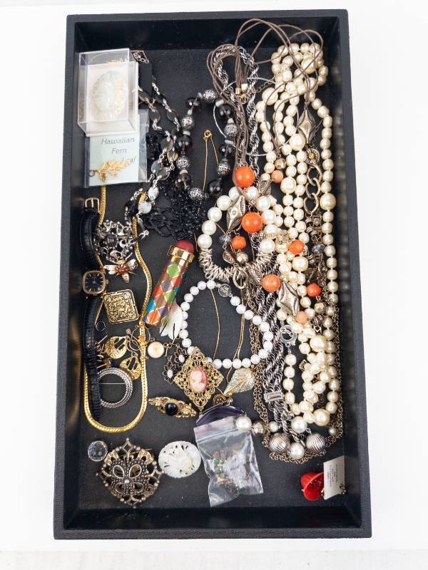 lot 134 image: Pearl Necklaces, Cameo Brooches & Watches - Assorted Jewelry Collection