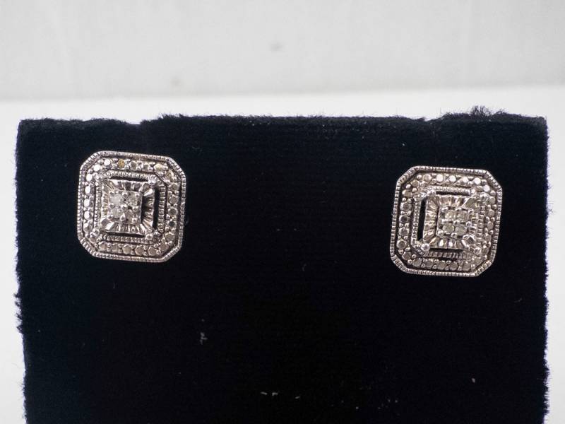 lot 140 image: Diamond Sterling Stud Earrings - 925