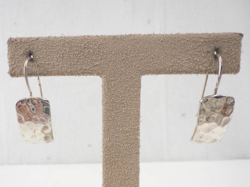 lot 142 image: Sterling Silver Hammered Rectangular Dangle Earrings