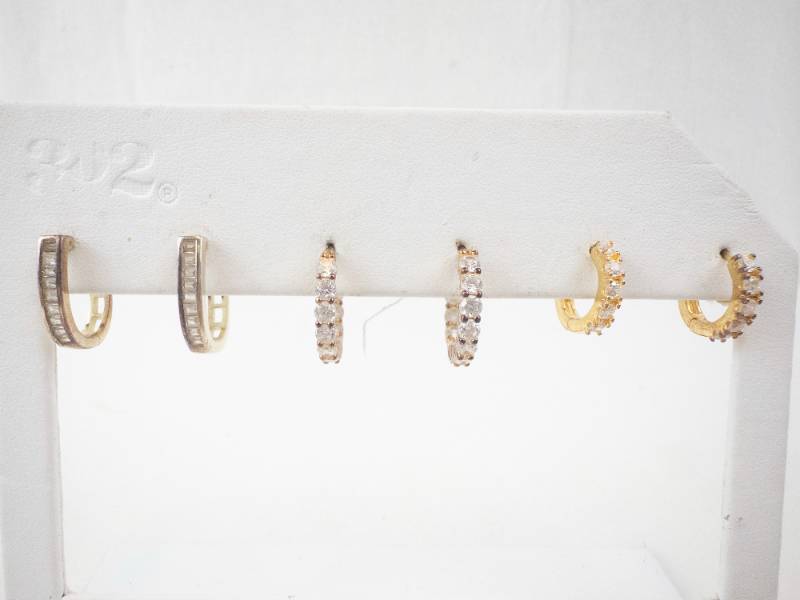 lot 149 image: Hoop Earrings - Vermeil CZ Stones - Mixed Styles (Lot of 6)