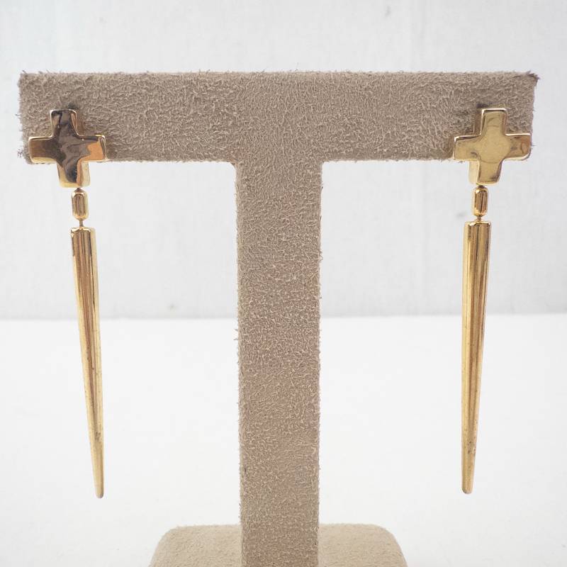 lot 151 image: Nine West Cross Drop Earrings - Gold Tone Long Bar Dangle