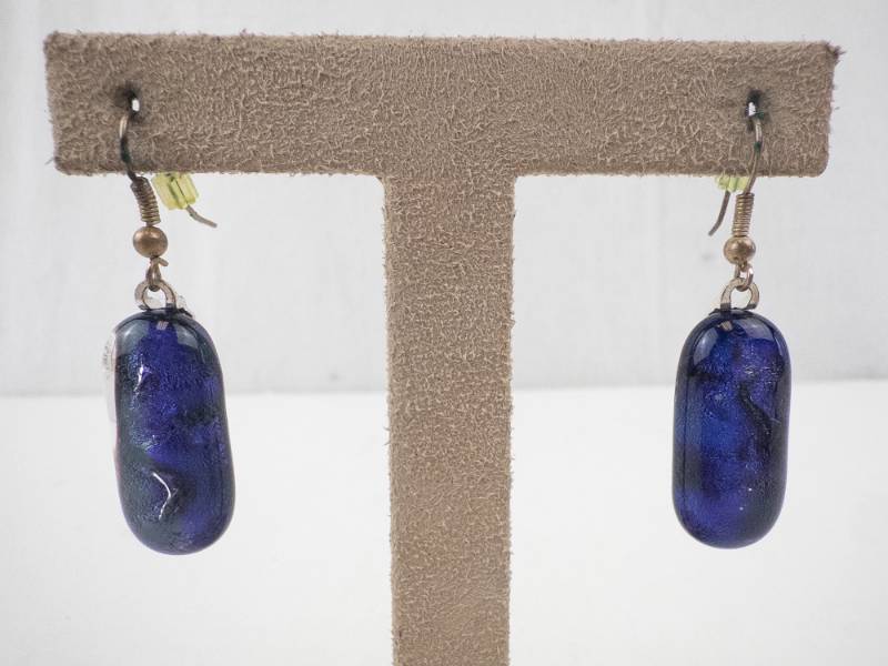 lot 158 image: Cobalt Blue Glass Drop Earrings - Indigo Teardrops, Brass Findings