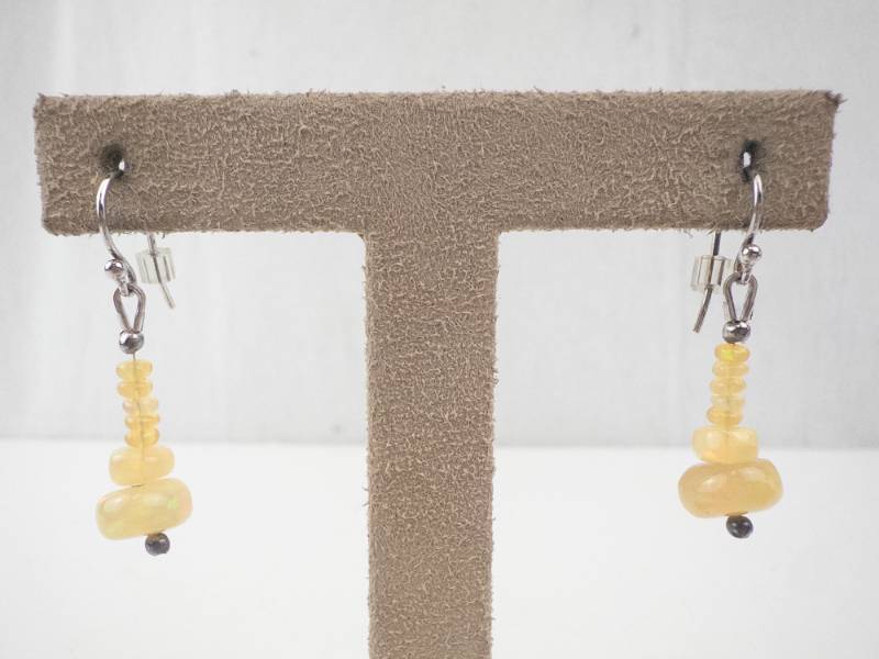 lot 160 image: Opal Bead Earrings - Yellow Opals, Dangle Pair