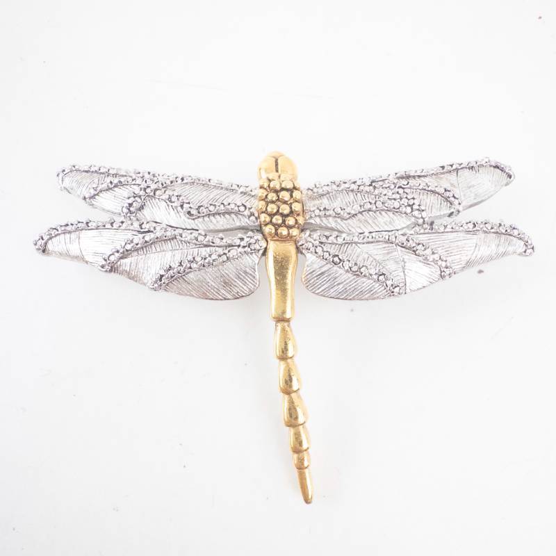 lot 177 image: Dragonfly Brooch Pin - Silver Wings, Gold-Tone Body