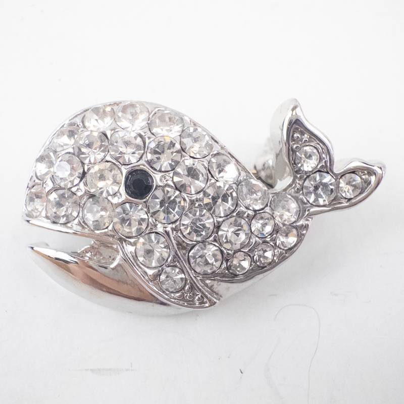 lot 179 image: Whale -Shaped Rhinestone Brooch - Silver-Tone with Clear Crystals, Pin Back