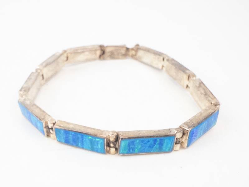lot 204 image: Created Blue Opal Inlay Bracelet - Sterling Silver (925)