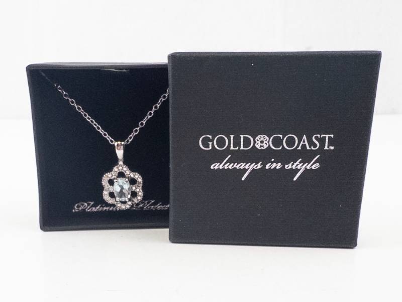 lot 217 image: Gold Coast Aquamarine Birthstone Pendant Necklace - Halo Setting