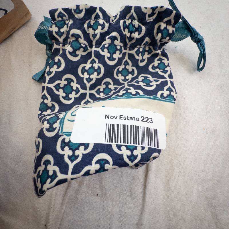 lot 223 image: Brighton Black Leather Bracelet With Ornate Filigree Silver Bead Centerpiece and Fabric Pouch