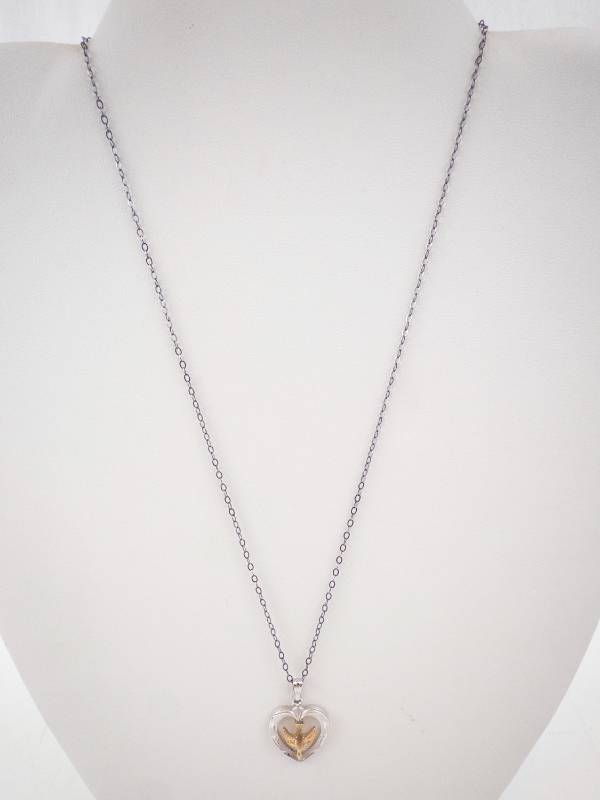 lot 241 image: Two-Tone Heart Pendant Necklace with Dove Motif