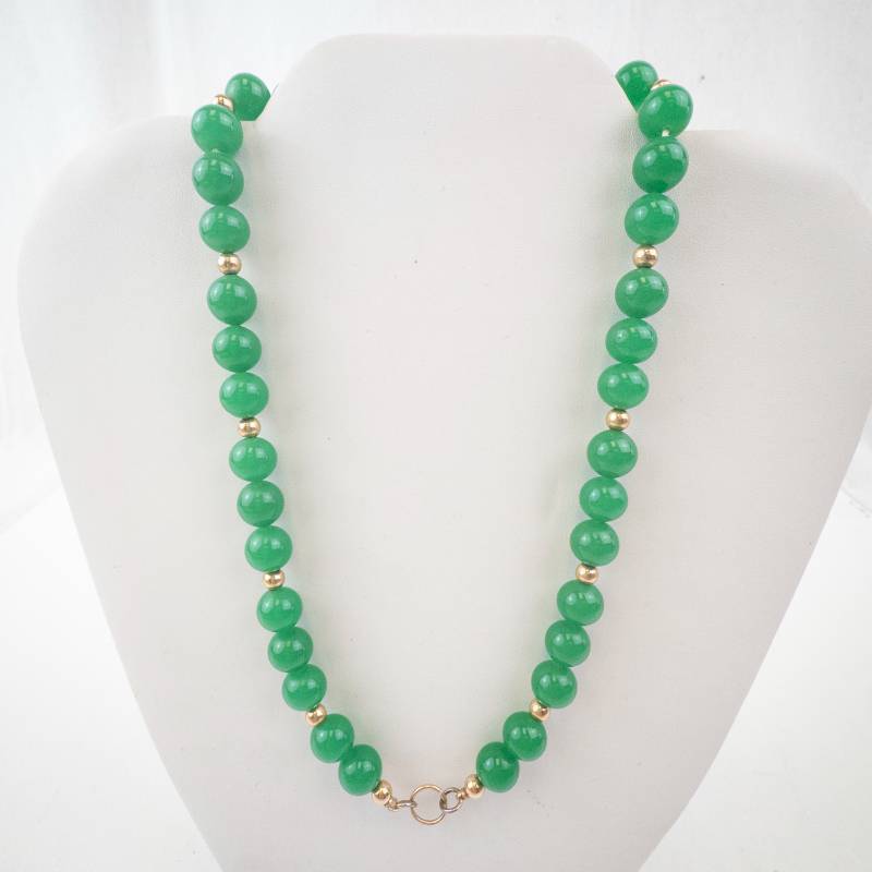 lot 6B image: Gold-Tone Jade Bead Necklace for Pendant Enhancer with 14k Clasp