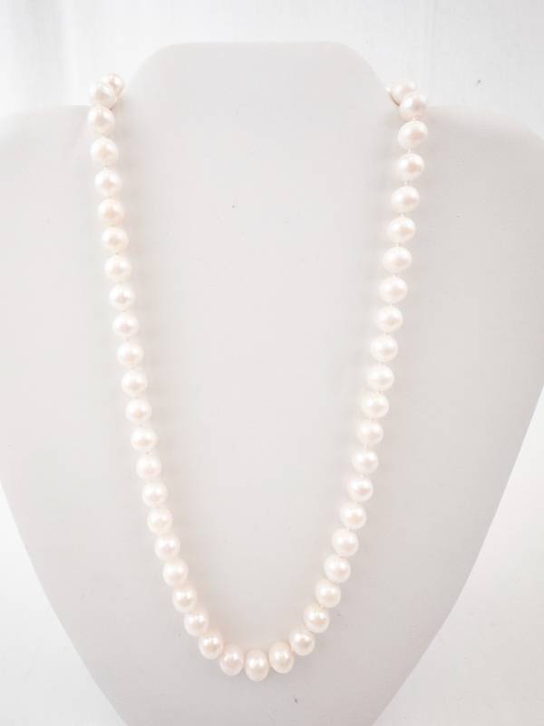 lot 6C image: Freshwater Pearl Necklace - 18 inches, White Cultured Pearls with 14k Clasp