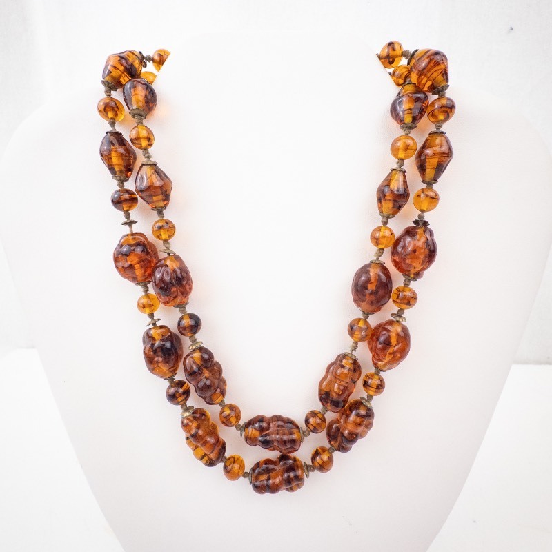 lot 246 image: Two-Strand Amber Bead Necklace - Filigree Clasp