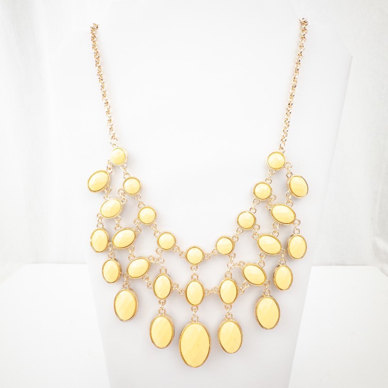 lot 249 image: Reversible Gold-Tone Oval Cabochon Necklace - Statement Bib Jewelry