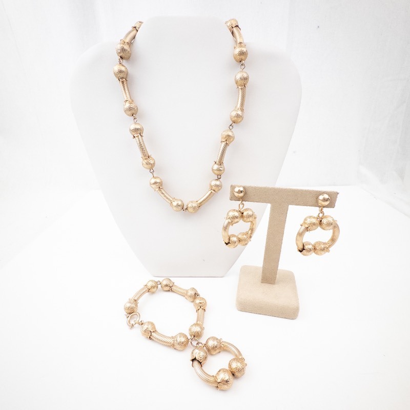 lot 261 image: Gold-Tone Beaded Necklace, Bracelet & Hoop Earrings Set
