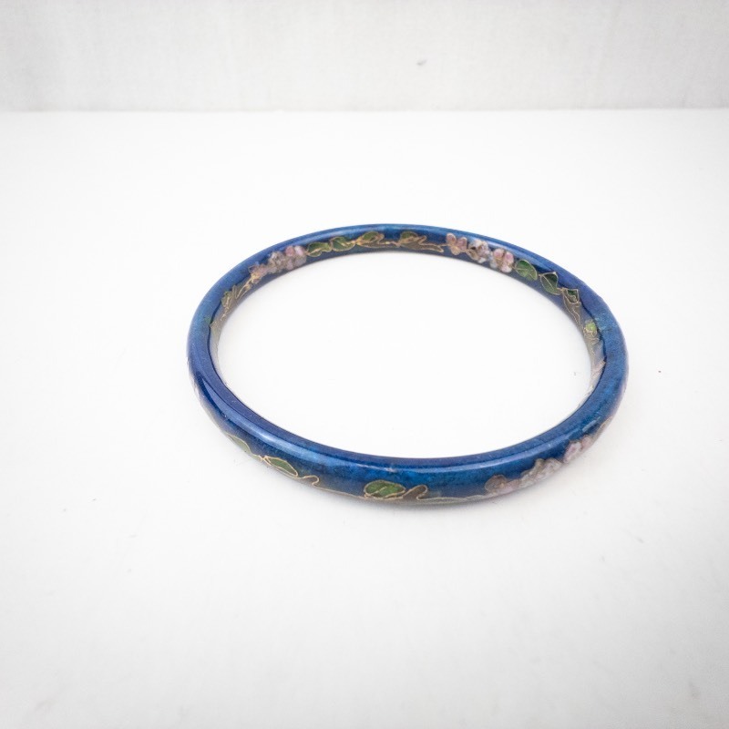lot 263 image: Blue Cloisonne Floral Enamel Bangle Bracelet