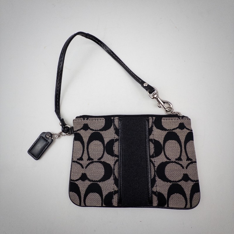 lot 4F image: Coach Signature Wristlet - Monogram Canvas with Black Leather Trim