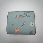 New Coach Floral Print Zip-Around Wallet Light Blue Leather