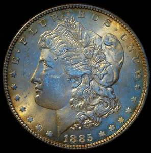 lot 4 image: Uncirculated 1885-P Morgan Silver Dollar wSlight Bronze Toning, Pretty Coin