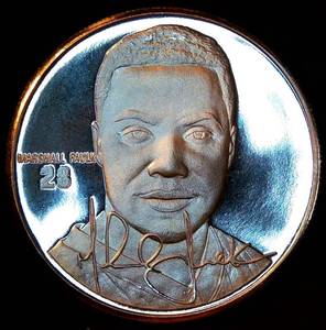 lot 11 image: Proof 1999 St Louis Rams Marshall Faulk NFL Rushing Record 1oz 999 Silver, #31 of 5000