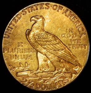 lot 1 image: 1926 $2.50 Indian Gold Coin, .134 OzT  90%, Original Surfaces