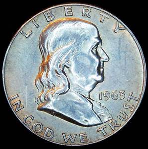 lot 31 image: AU 1963-P Franklin Half Dollar, Original Surfaces wDecent Luster