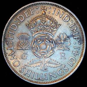 lot 39 image: 1941 Great Britain Silver 2 Shillings, .182 OzT ASW