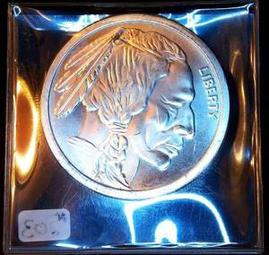 lot 48 image: 2 Oz 9999 Silver Buffalo Indian Round, Original Sleeve, Mint Fresh
