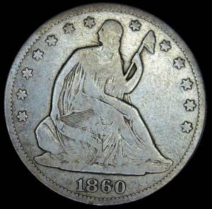 lot 53 image: 1860-P Seated Liberty Half Dollar, VGF, 303K Mintage