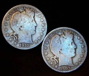lot 60 image: (2) Common Circulated Barber Half Dollars