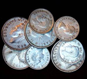 lot 81 image: $1.40 FV 1950s Canadian 80% Silver Coins, .832 OzT TSW