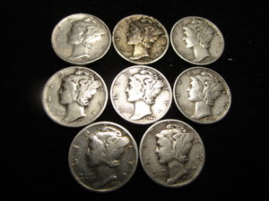 lot 25 image: Mercury Dimes - Eight