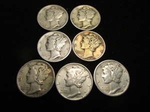 lot 77 image: Mercury Dimes - Seven