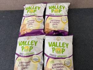 lot 56 image: 4 Bags Of Valley Pop Parmesan Roasted Garlic Popcorn