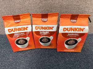 lot 64 image: 3 Bags Of Dunkin Hazelnut Coffee