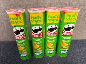 lot 218 image: 4 Party-Sized Cans of Sour Cream &amp Onion Pringles