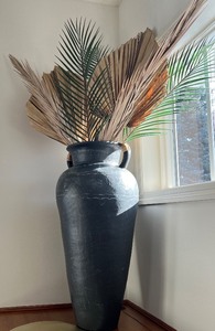 lot 6 image: Tall Black Ceramic Vase & Dried Palm Leaf Arrangement for Home Decor