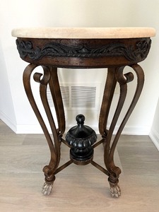 lot 11 image: Round Stone-Top Side Table with Mosaic Border & Claw Feet