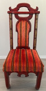 lot 21 image: Red Lacquered Chinoiserie Dining Chair - Upholstered Striped Seat #1
