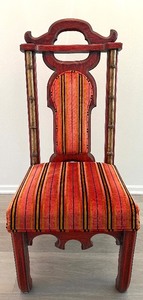 lot 22 image: Red Lacquered Chinoiserie Dining Chair - Upholstered Striped Seat #2