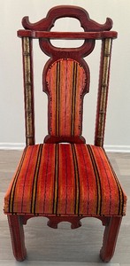 lot 24 image: Red Lacquered Chinoiserie Dining Chair - Upholstered Striped Seat #4