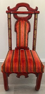 lot 25 image: Red Lacquered Chinoiserie Dining Chair - Upholstered Striped Seat #5
